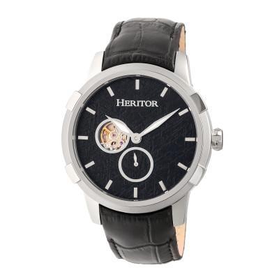 Heritor Automatic Callisto Semi-Skeleton Leather-Band Watch