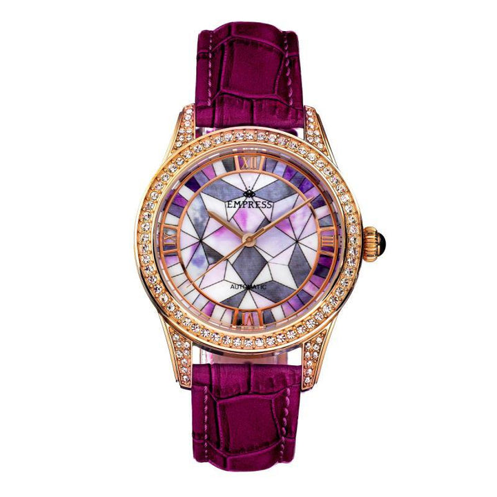 Empress Augusta Automatic Mosaic Mother-of-Pearl Leather-Band Watch