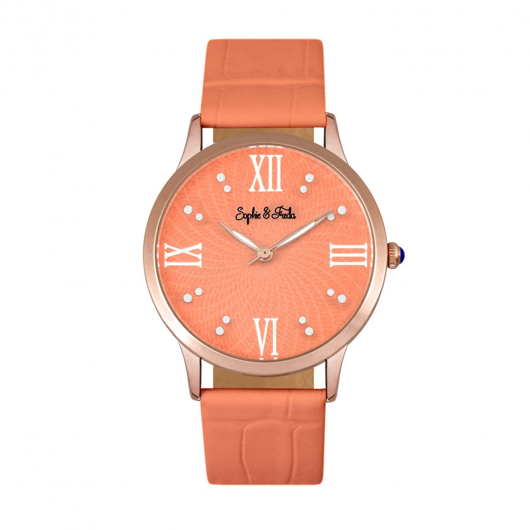 Sophie & Freda Sonoma Leather-Band Watch w/Swarovski Crystals