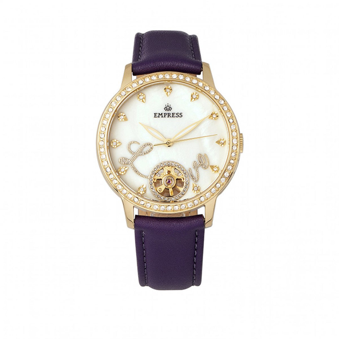 Empress Quinn Automatic MOP Semi-Skeleton Dial Bracelet Watch
