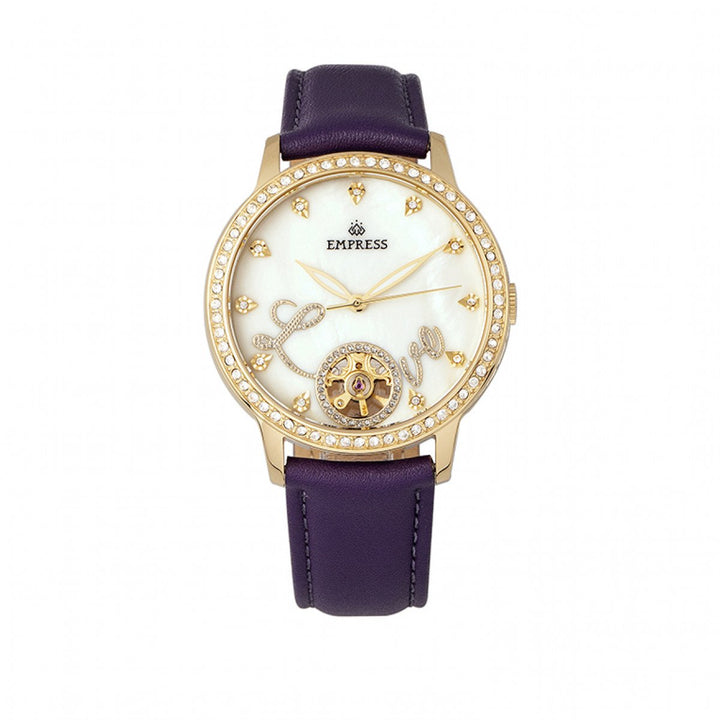 Empress Quinn Automatic MOP Semi-Skeleton Dial Bracelet Watch