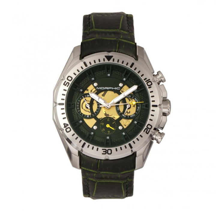 Morphic M66 Series Skeleton Dial Leather-Band Watch w/ Day/Date