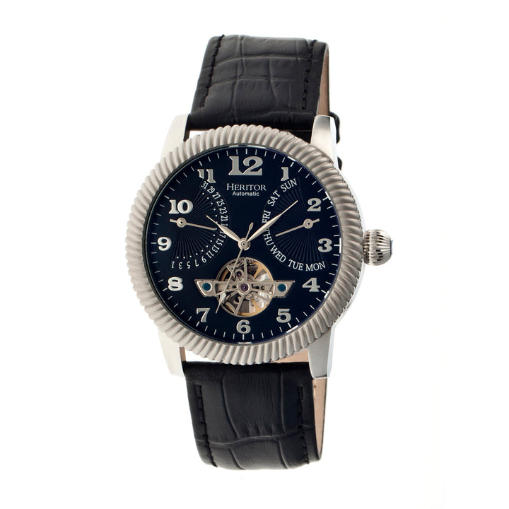 Heritor Automatic Piccard Semi-Skeleton Leather-Band Watch - Silver/Black