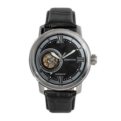 Heritor Automatic Maxim Semi-Skeleton Leather-Band Watch