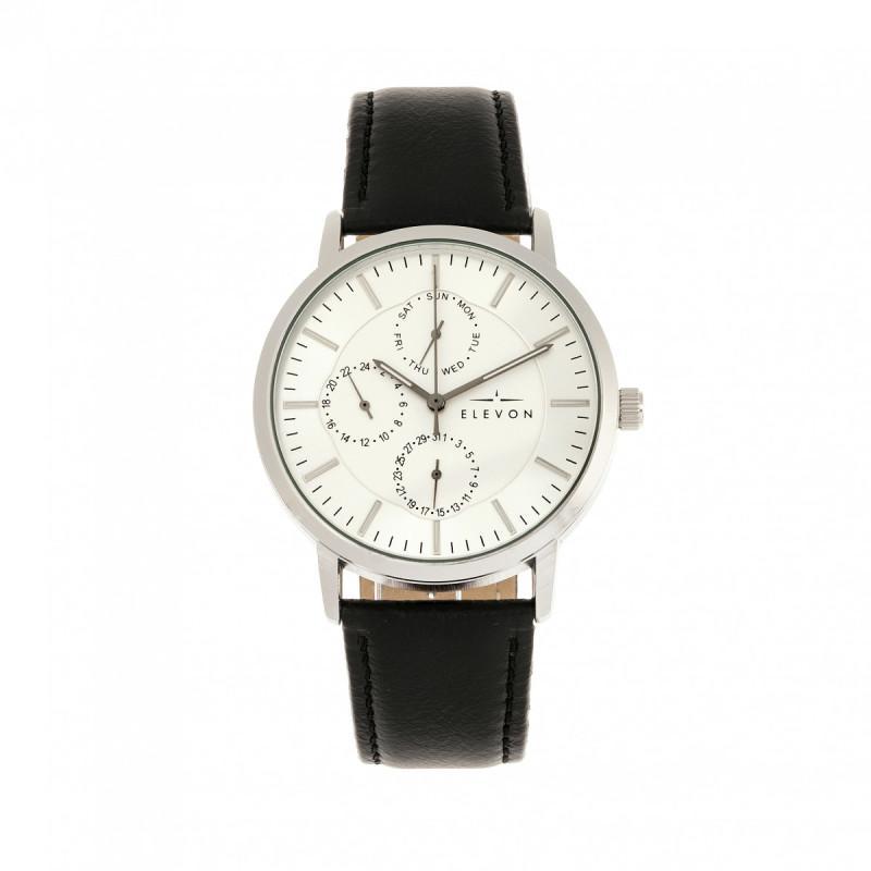 Elevon Lear Leather-Band Watch w/Day/Date