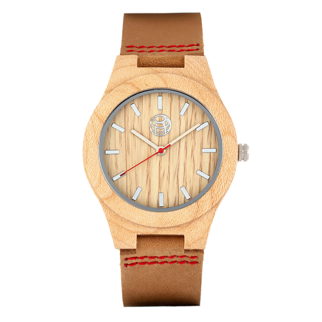 Earth Wood Aztec Leather-Band Watch - Khaki/Tan