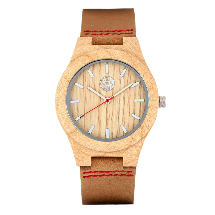 Earth Wood Aztec Leather-Band Watch - Khaki/Tan