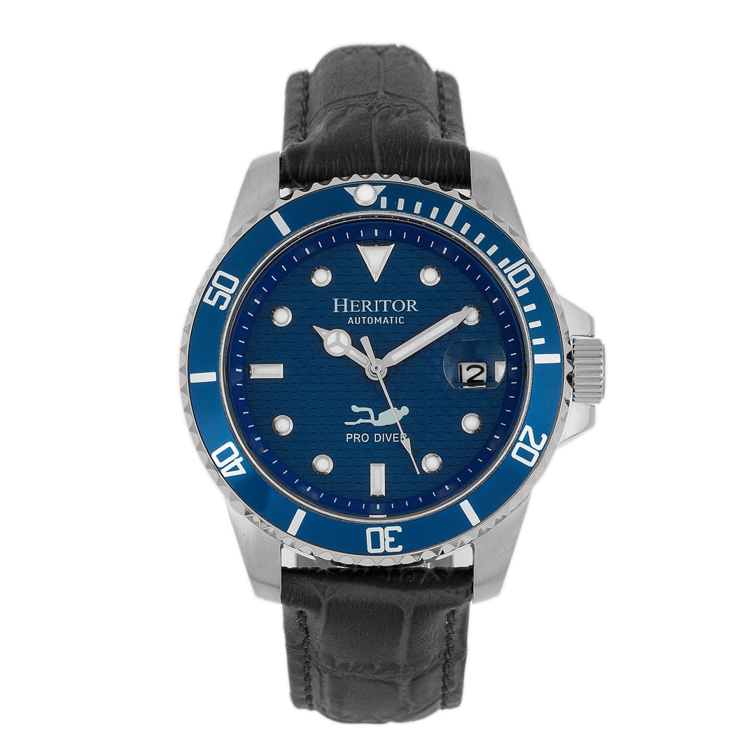 Heritor Automatic Lucius Leather-Band Watch w/Date - Silver/Blue