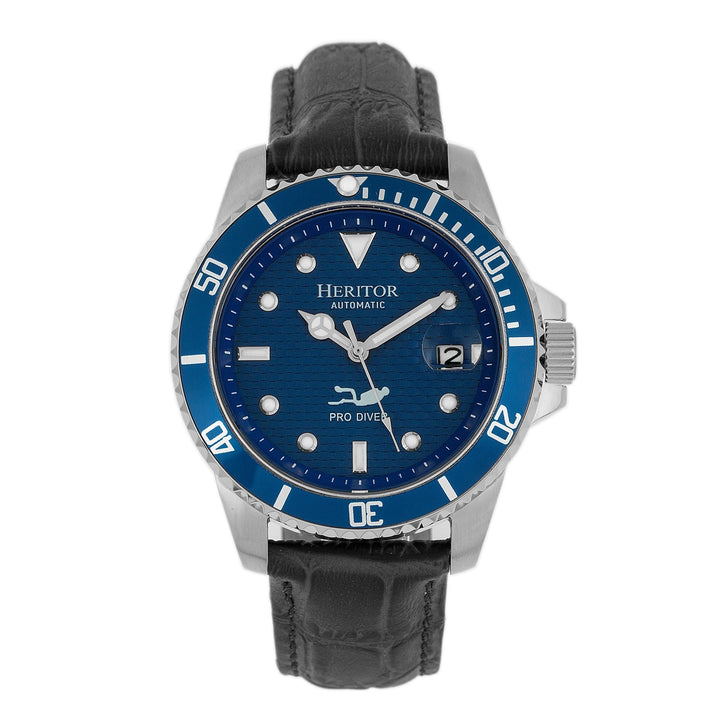 Heritor Automatic Lucius Leather-Band Watch w/Date - Silver/Blue