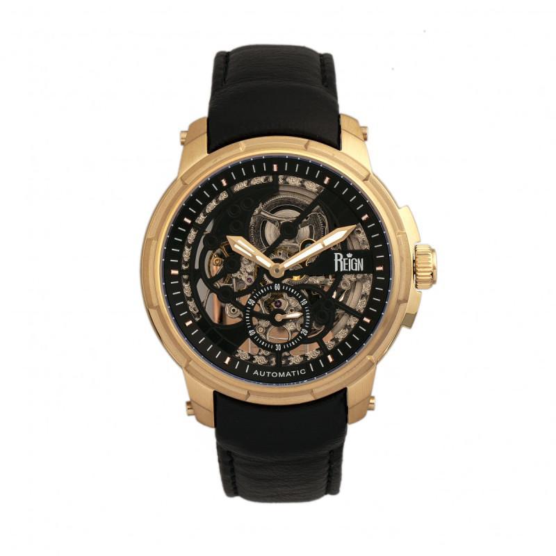 Reign Matheson Automatic Skeleton Dial Leather-Band Watch