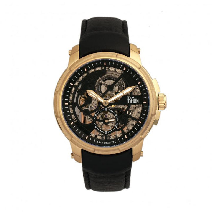 Reign Matheson Automatic Skeleton Dial Leather-Band Watch
