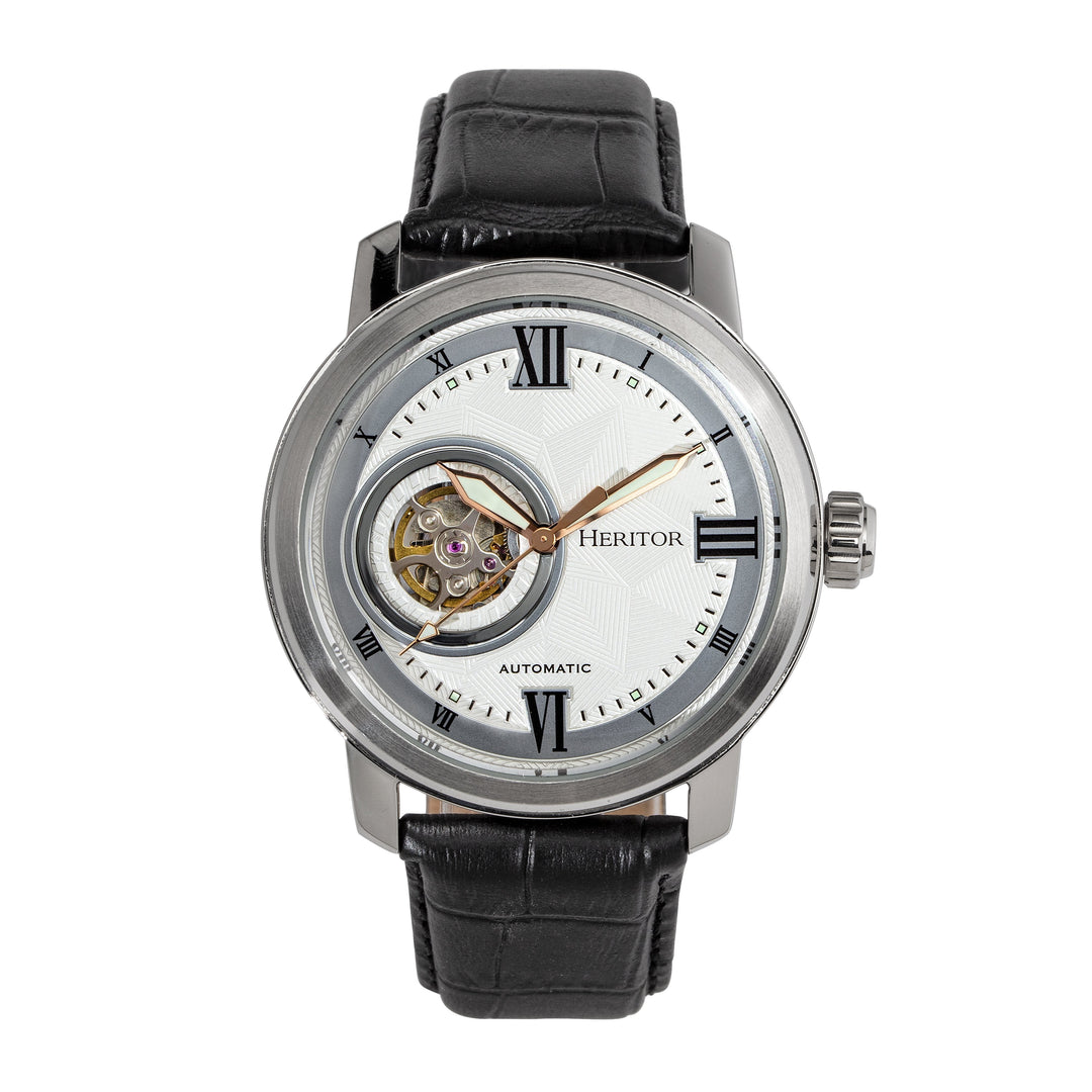 Heritor Automatic Maxim Semi-Skeleton Leather-Band Watch