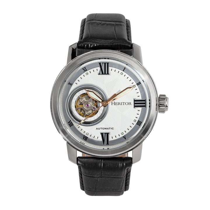 Heritor Automatic Maxim Semi-Skeleton Leather-Band Watch