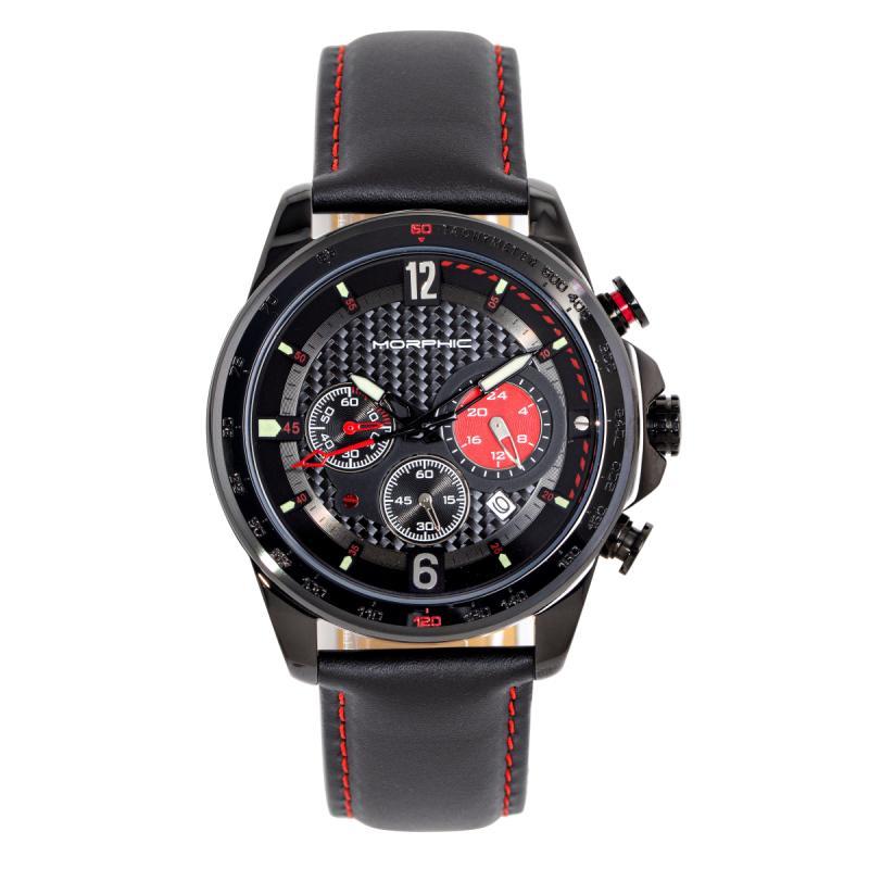 Morphic M88 Series Chronograph Leather-Band Watch w/Date