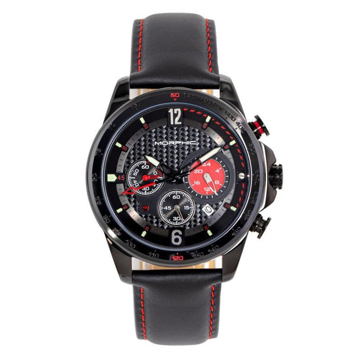 Morphic M88 Series Chronograph Leather-Band Watch w/Date