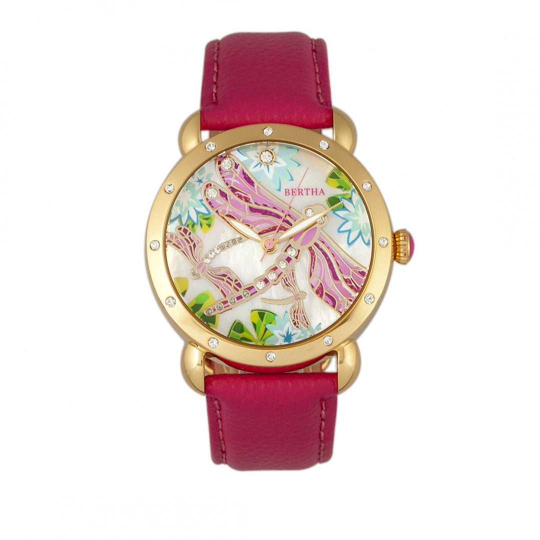 Bertha Jennifer MOP Leather-Band Ladies Watch