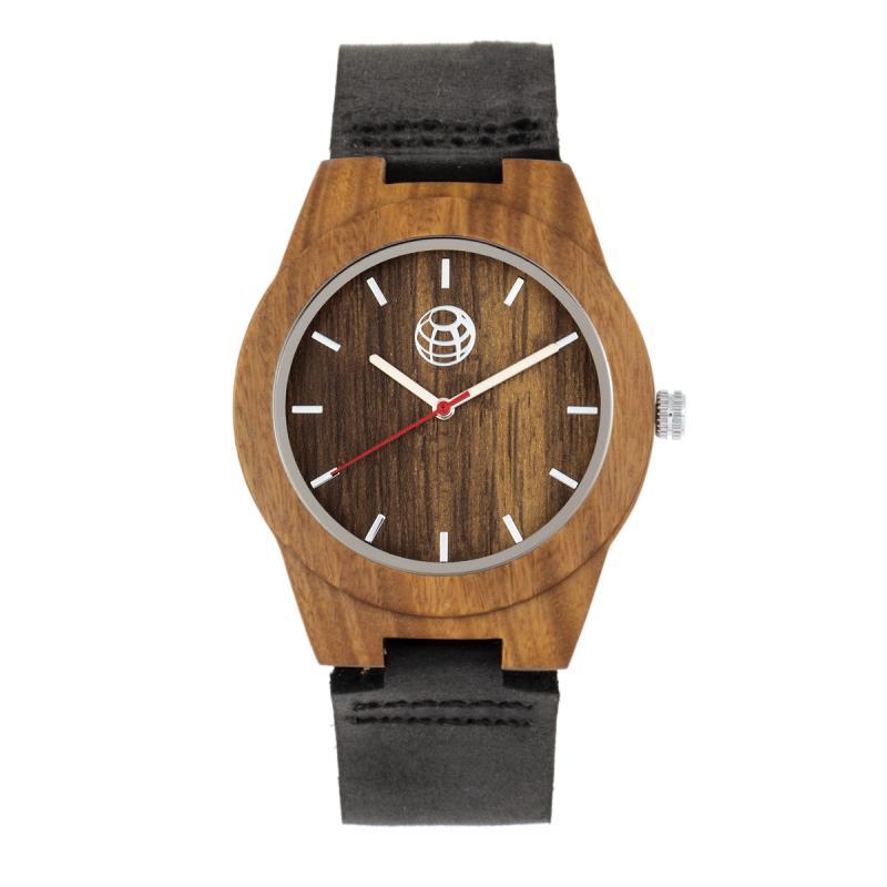 Earth Wood Aztec Leather-Band Watch