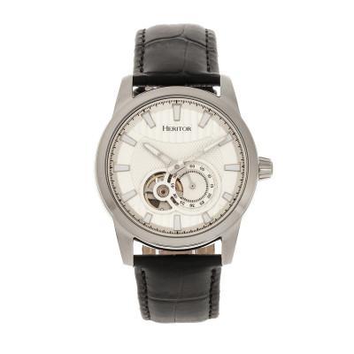 Heritor Automatic Davidson Semi-Skeleton Leather-Band Watch