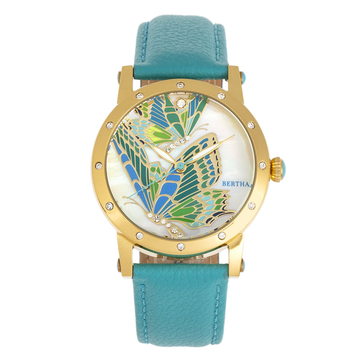 Bertha Isabella MOP Leather-Band Ladies Watch