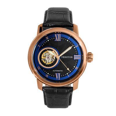 Heritor Automatic Maxim Semi-Skeleton Leather-Band Watch