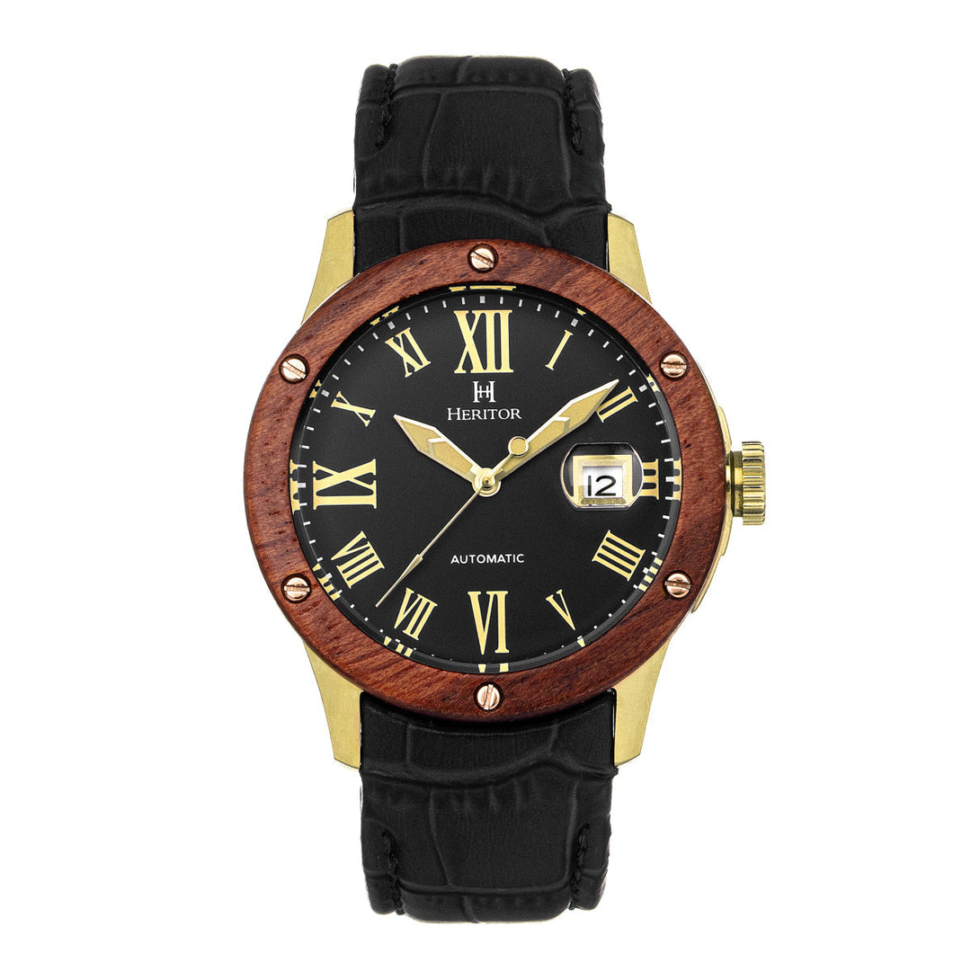 Heritor Automatic Everest Wooden Bezel Leather Band Watch /Date - Ruumur