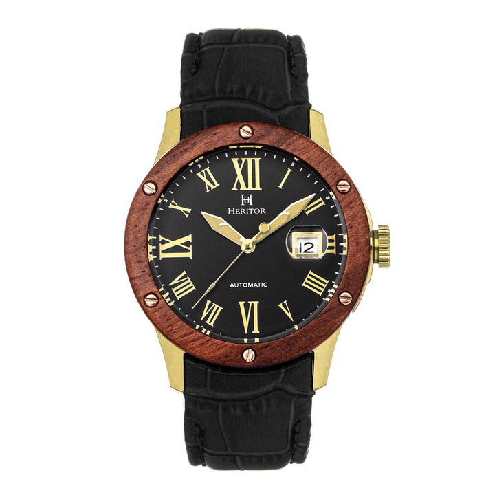 Heritor Automatic Everest Wooden Bezel Leather Band Watch /Date - Ruumur