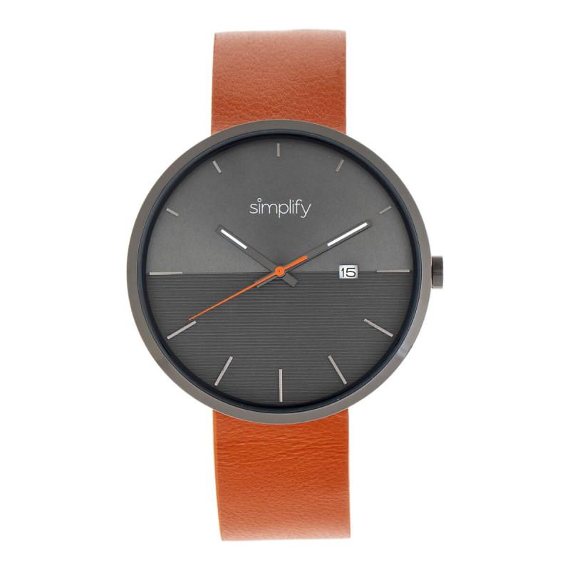 Simplify The 6400 Leather-Band Watch w/Date