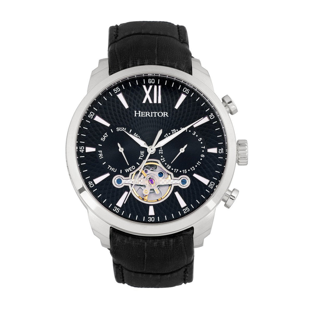 Heritor Automatic Arthur Semi-Skeleton Leather-Band Watch w/ Day/Date
