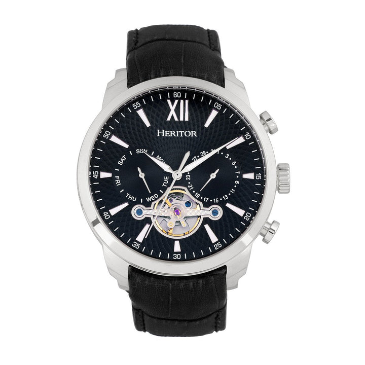 Heritor Automatic Arthur Semi-Skeleton Leather-Band Watch w/ Day/Date