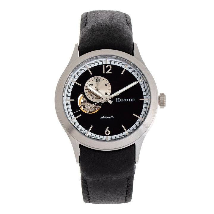 Heritor Automatic Antoine Semi-Skeleton Leather-Band Watch - Silver/Black