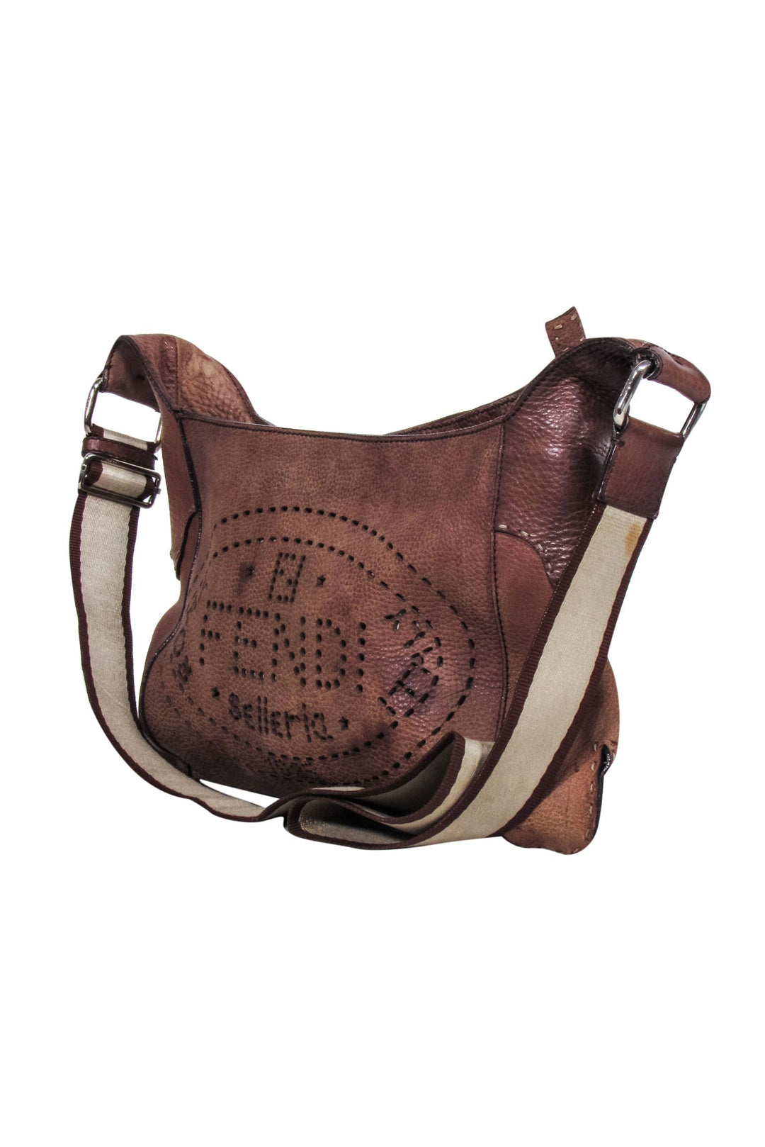 Fendi - Brown Leather Laser Cut Logo Crossbody Bag