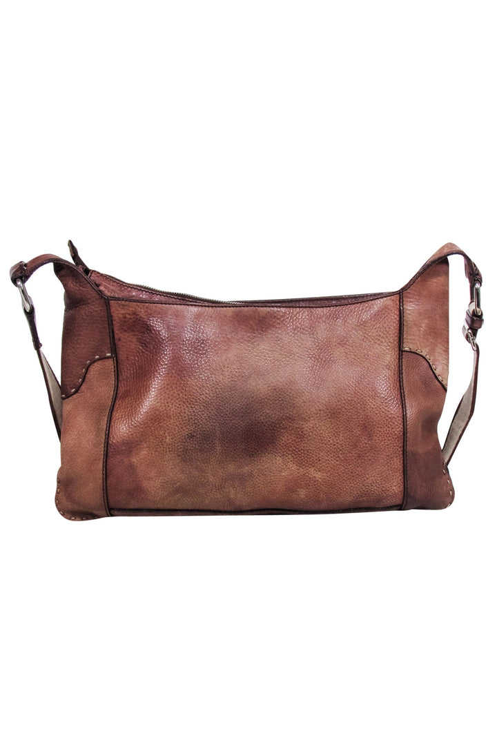 Fendi - Brown Leather Laser Cut Logo Crossbody Bag