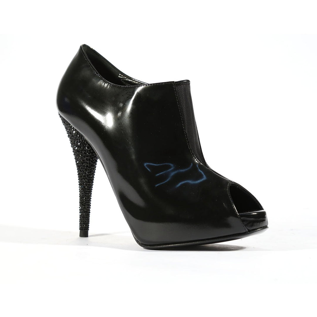Fendi Designer Shoes Black Patent Leather Crystalized Boots Short Bootie (FFWCRY05)