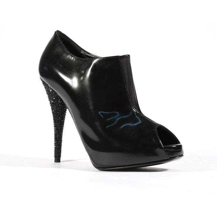 Fendi Designer Shoes Black Patent Leather Crystalized Boots Short Bootie (FFWCRY05)