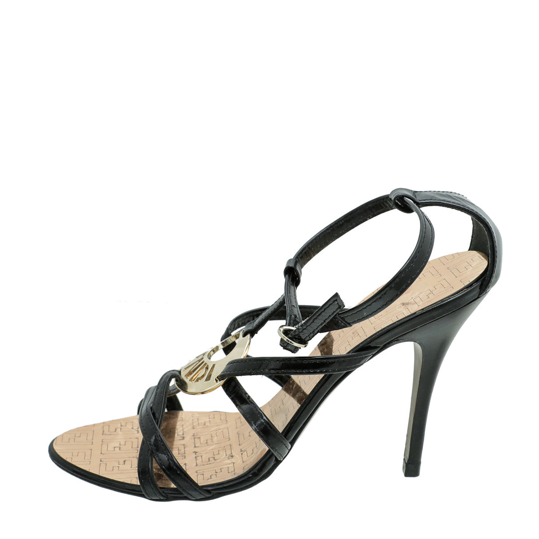 Fendi Black Fendi Logo Strappy Sandals 37