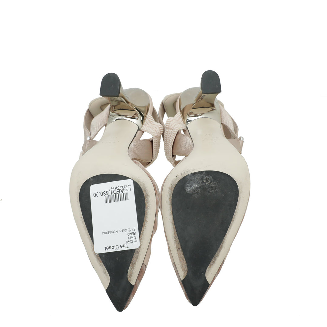 Fendi Beige Colibri Mesh Slingback Pump 37.5