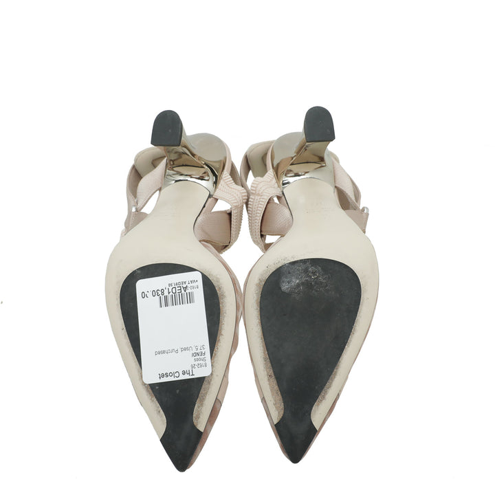 Fendi Beige Colibri Mesh Slingback Pump 37.5