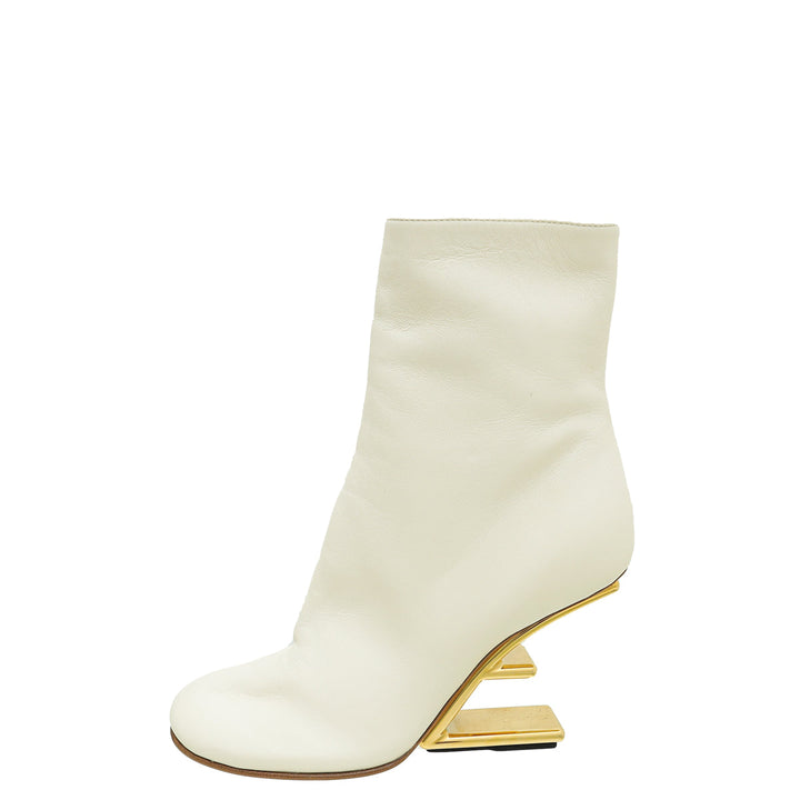 Fendi Cream First High-Heeled Ankle Boots 37