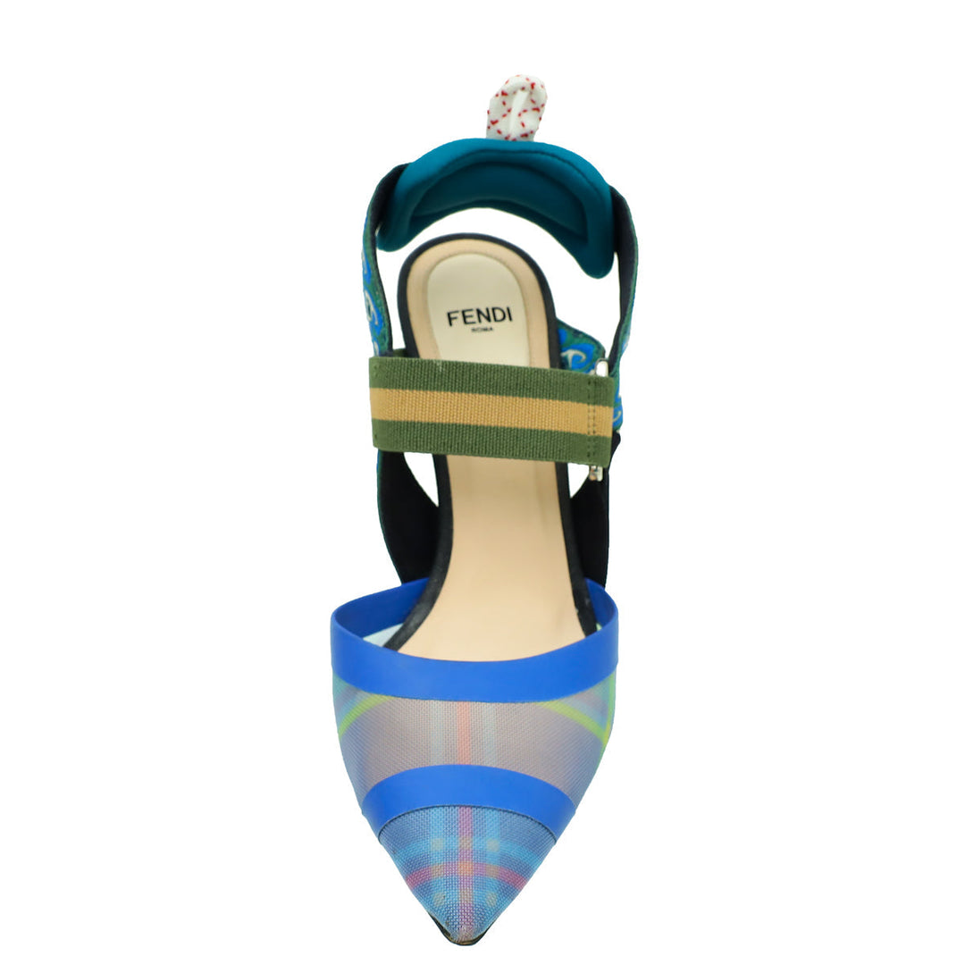 Fendi Blue Multicolor Colibri Mesh Slingback Pump 36