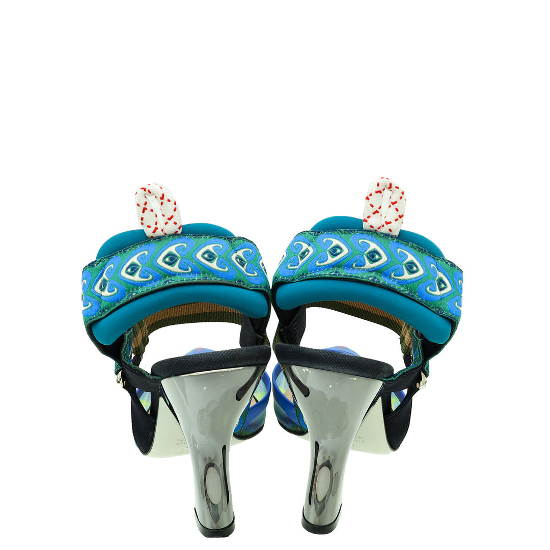Fendi Blue Multicolor Colibri Mesh Slingback Pump 36