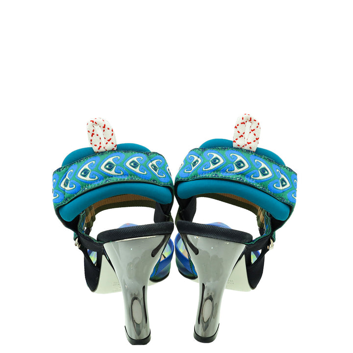 Fendi Blue Multicolor Colibri Mesh Slingback Pump 36