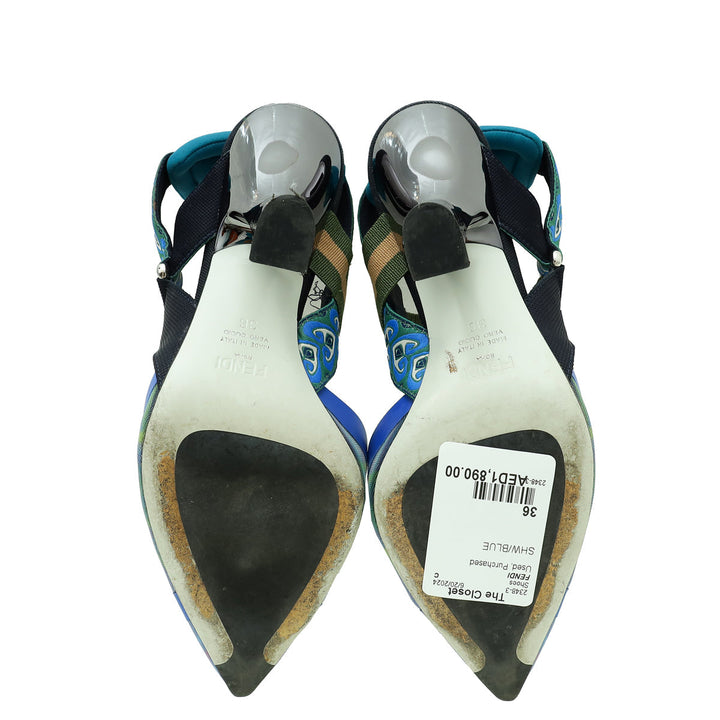 Fendi Blue Multicolor Colibri Mesh Slingback Pump 36
