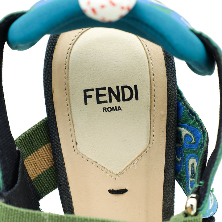 Fendi Blue Multicolor Colibri Mesh Slingback Pump 36