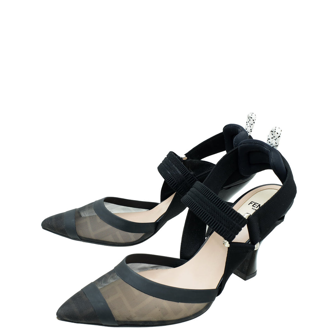 Fendi Black Colibri Mesh Slingback Pump 37.5