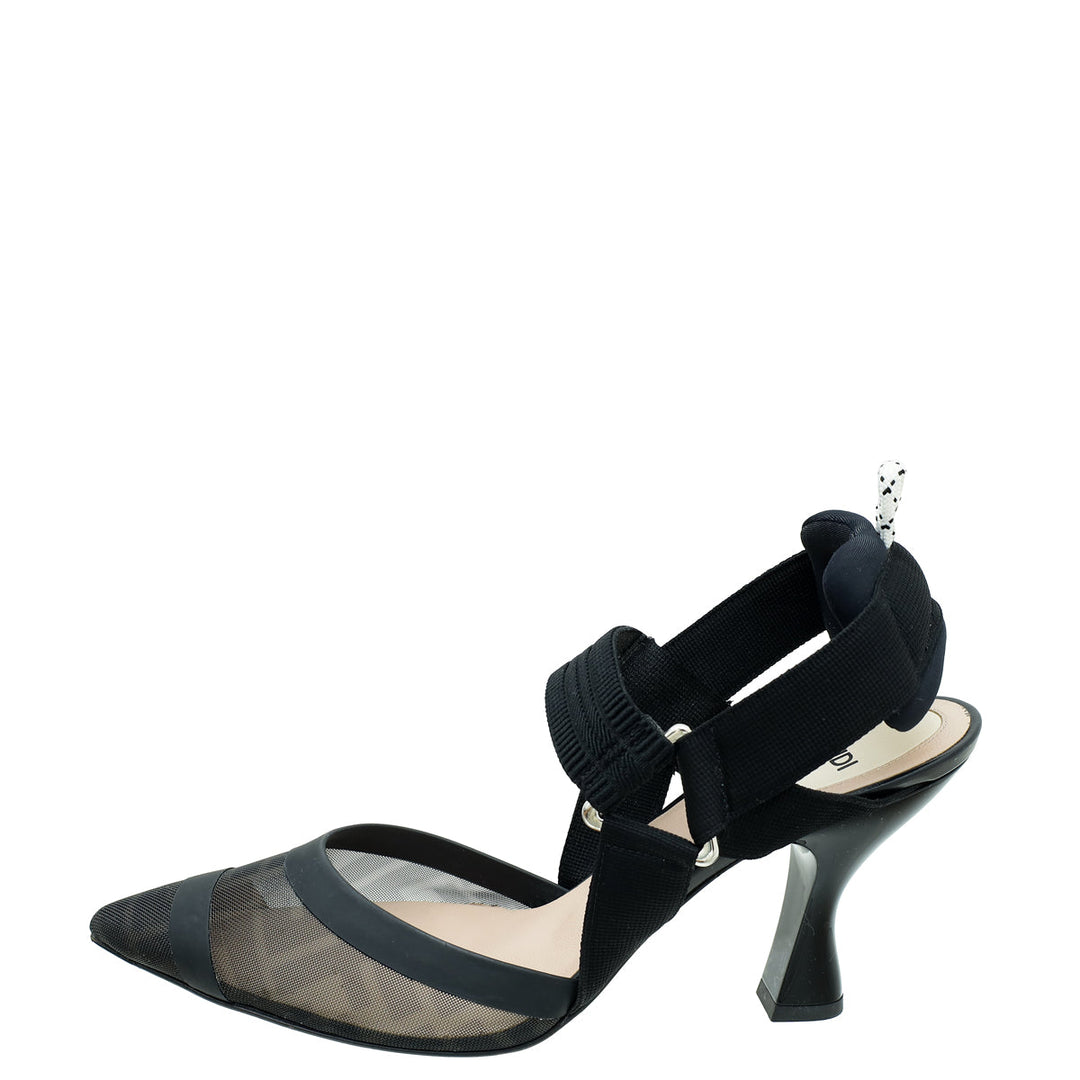 Fendi Black Colibri Mesh Slingback Pump 37.5