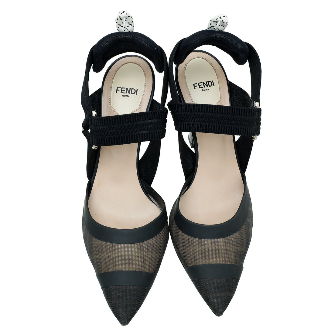 Fendi Black Colibri Mesh Slingback Pump 37.5
