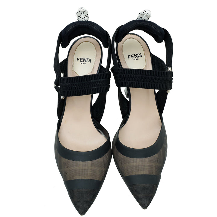 Fendi Black Colibri Mesh Slingback Pump 37.5