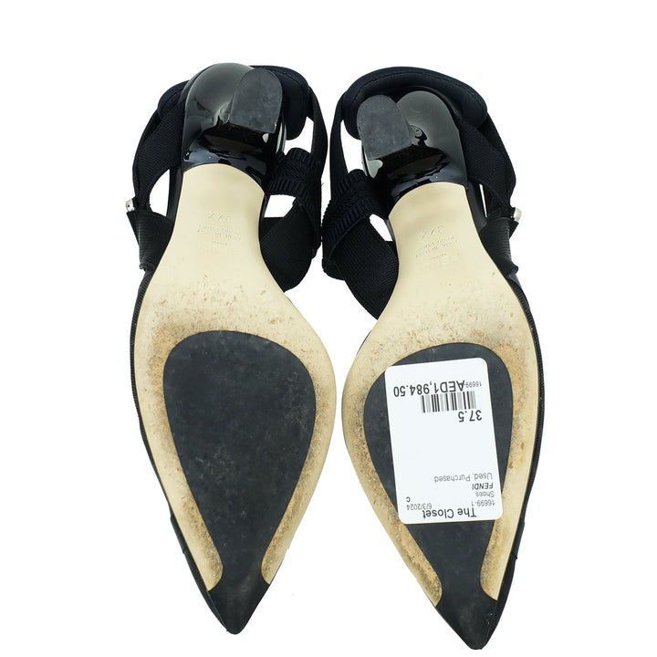 Fendi Black Colibri Mesh Slingback Pump 37.5