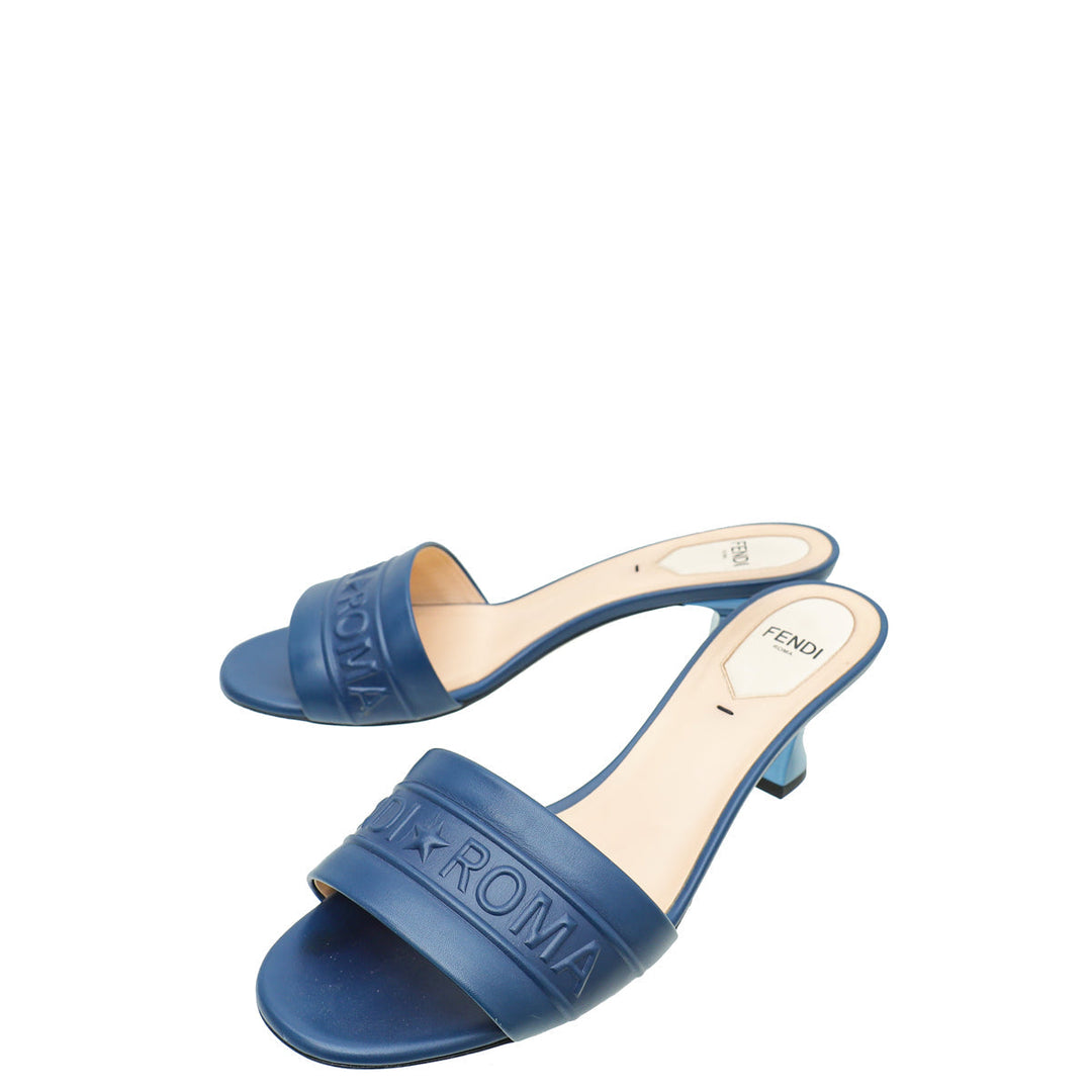 Fendi Blue "Fendi Roma" Slide Sandals 37