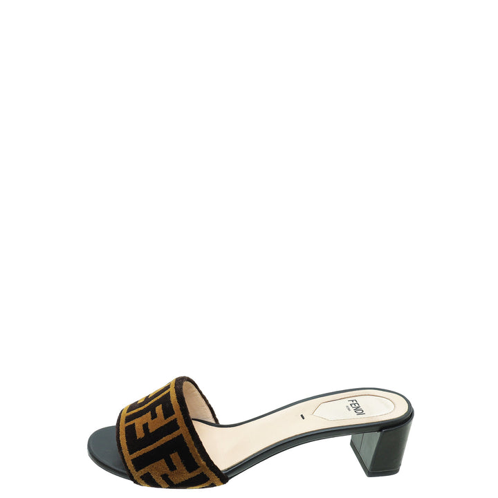 Fendi Brown FF Velvet Slide Mules 37